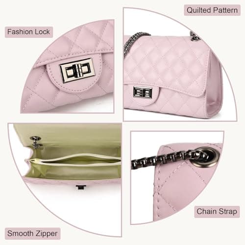 Gladdon Quilted Crossbody Purse for Women Trendy Ladies Shoulder Bag with Chain Designer Purses Light Purple I - Thumbnail 5