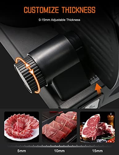 Meat Slicer, 200W Electric Food Slicer with 2 Removable 7.5" Stainless Steel Blades and Stainless Steel Tray, Child Lock Protection, Adjustable Thickness, Food Slicer Machine for Meat Cheese Bread - Thumbnail 5