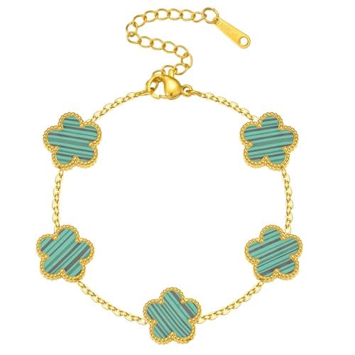 Fimhut Easter Basket Stuffers Green Clover Pendant Bracelet Set for Women 18K Gold Plated Four Leaf Clover Bracelet Lucky Simple Jewelry Gifts for Women,Stylish Lucky Braceles - Image 1