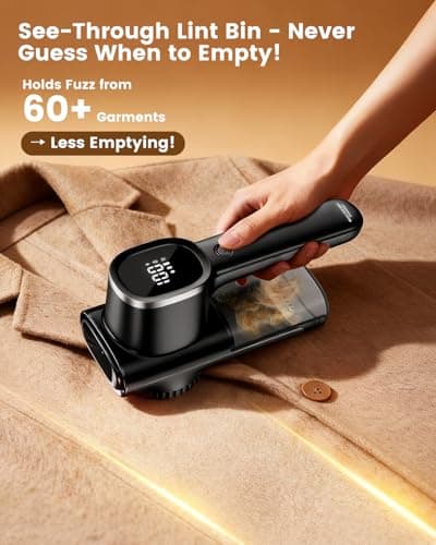 JFNRR Home Large Lint Remover Fabric Shaver - Rechargeable with LED Display, 3D 6-Blade, 180min Runtime, Large Transparent Bin, Zero Damage for Clothes/Sofa/Bedding - Thumbnail 5