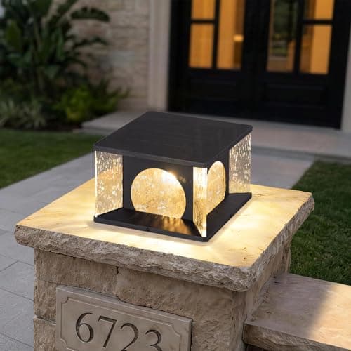 MVBT Large Solar Post Lights Outdoor, 11.8" Glass Column Lights Outside, Post Lights Solar Powered, Modern Pillar Light Waterproof, Dusk to Dawn Lantern Column Lamp for Patio Gate Driveway Pathway