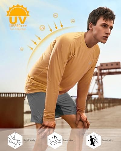 isnowood Sun Protection Shirts for Men, UPF 50+ Long Sleeve, UV Quick Dry Rash Guard Swim Shirt for Fishing Hiking Running Yellow - Thumbnail 5