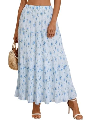 Arolina Gold Foil Print Long Skirt Women Trendy High Waisted Boho Maxi Skirts Flowy Tiered Ruffle A Line Casual Pockets - Image 1