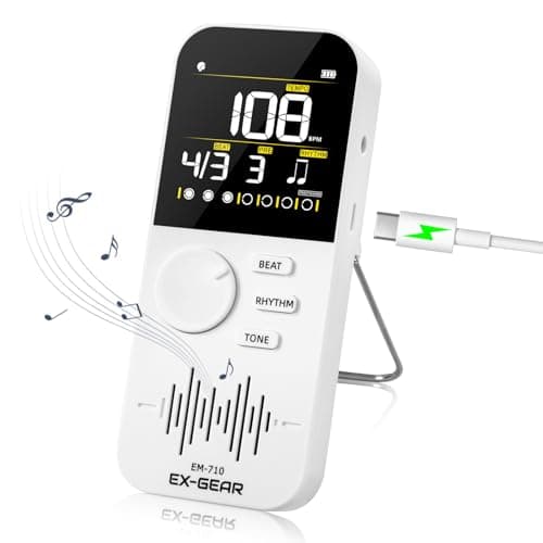 EX-GEAR Digital Metronome, Rechargeable Electronic Metronome with Color LCD Screen, Wide Tempo Range & Multiple Time Signatures for Piano, Guitar, Violin, Drums & All Instruments