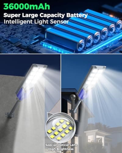 AIKVSXER S-12000W Solar Street Lights Outdoor, 6500K Commercial Dusk to Dawn Parking Lot Light, Waterproof IP67 Solar Security Flood Lights with Motion Sensor and Remote for Street,Road,Yard, 1 Pack - Thumbnail 3