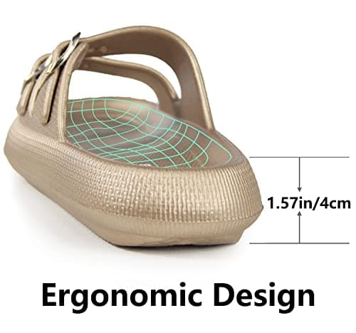 Weweya Men Women Pillow Slippers EVA Thick Sole Flat Sandal Waterproof Soft Recovery Cushioned Foam Sandal Glod Women Size 7 7.5 Men Size 5 5.5 6 - Thumbnail 4