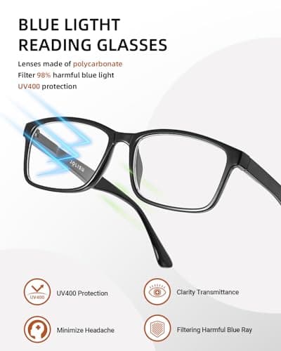 JOLISU Reading Glasses for Women, 5 Pack Black Blue Light Blocking Readers, Lightweight Cheaters Classic Eyeglasses with Spring Hinge(0.75) - Thumbnail 2