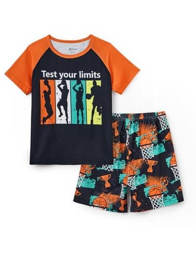 PATPAT Boys Pajamas Sets Round Neck Tops and Shorts Pjs Cute Printing 2 Pcs Sleepwear Kids Cusual Summer Lounge Wear Orange Basketsball 12 Years - Image 1