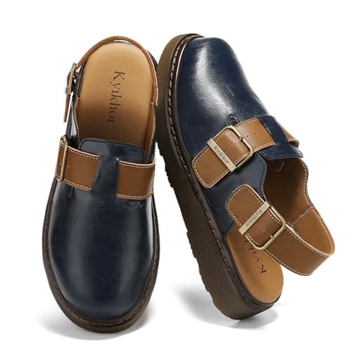 KYIKHOR Women's Genuine Leather Clogs for Women Comfort Women Loafer Slip-on Business Casual Dress Shoes Lightweight Leather Mules Office Work Everyday Walking Flats Blue,6 M US - Image 1
