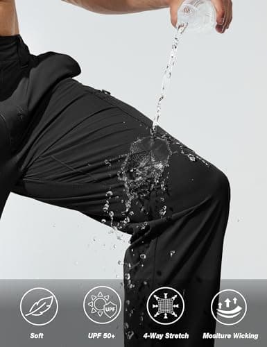 MOURCE Summer Hiking Pants Men Lightweight - Water Resistant Stretch Cargo Pants with Pockets, Black - Thumbnail 5