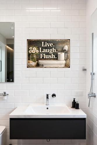 Live Laugh Flush Metal Tin Sign Funny Bathroom Wall Decor Rustic Toilet Artwork Vintage Humor Plaque Farmhouse Restroom Home Style Gift 8x12 Inch Pre Drilled Hanging Sign - Thumbnail 2