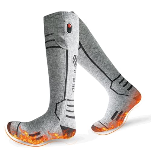 FREEHILL Merino Wool Heated Socks for Men Women, 5000mAh One-Click Control Rechargeable Cold Weather Heated Ski Socks (US, Alpha, X-Large, Regular, Regular, Gray) - Image 1