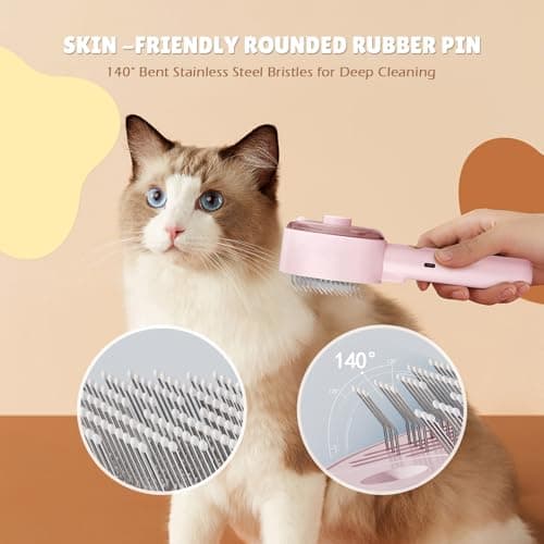 Cat Steam Brush,Cat Brushes for Indoor Cats, 4 In 1Spritz Spray Defur Comb, Cloud Care Shedding Control, Pet Grooming Brush for Long Short Hair Cats Dogs, Massage Clean Design Pet Steam Brushes - Thumbnail 3