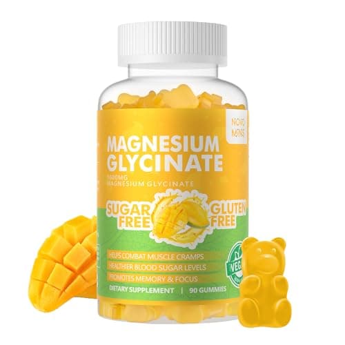90 CT Magnesium Glycinate Gummies 1000mg - Sugar Free Magnesium Potassium Supplement with Vitamin D, B6, CoQ10 for Calm Mood & Sleep Support - 90 Mango Pineapple Gummies - Image 1