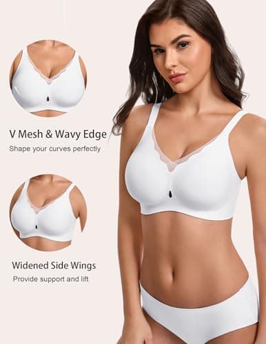 Avidlove Seamless Bras for Women Wireless Bras with Support and Lift Scalloped T-Shirt Bra White XXXL - Thumbnail 3