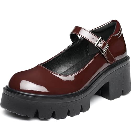 Elvora Women's Mary Jane Shoes - Platform Mary Janes for Women, Coffee Leather Round Toe Chunky Dress Shoes with Adjustable Ankle Strap - Image 1
