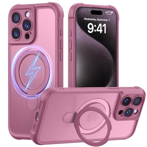 MOCCA Design for iPhone 15 Pro Case with Magnetic Invisible Stand [Full Camera Protection] [Compatible with Magsafe] Military Drop Shockproof Translucent Matte Phone Case Cover 6.1",Lavender Purple - Image 1