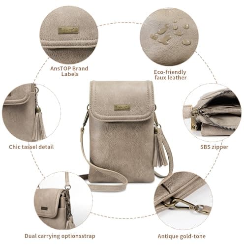 AnsTOP Small Crossbody Bag for Women,Minimalist Designer Vegan Leather Phone Purse with Tassel,Handheld & Adjustable Shoulder Strap for Daily Use Gold - Thumbnail 6