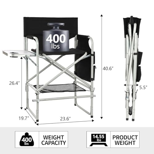 JXUFDHO Makeup Chair for Makeup Artist 41'',Tall Directors Chairs Foldable with Side Table Cup Holder Storage Bag and Footrest, Folding Chair Makeup Chair for Clients 400lbs Capacity - Thumbnail 3