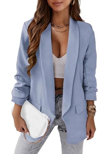 KIRUNDO Blazers for Women Oversized Business Casual 2026 Spring Fall Fashion Long Sleeve Open Front Work Office Suit Jackets(Light Blue, X-Large) - Image 1