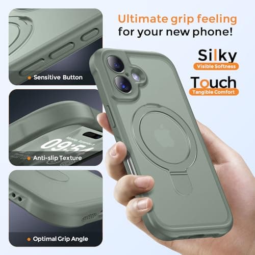 MOCCA Design for iPhone 16 Case with Magnetic Invisible Stand [Full Camera Protection] [Compatible with Magsafe] Military Drop Shockproof Translucent Matte Phone Case Cover 6.1",Calke Green - Thumbnail 6