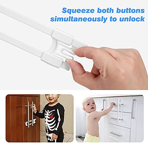 Vmaisi Baby Sliding Cabinet Locks - Adjustable U Shaped Child Safety Locks for Cabinets with Handles or Knobs, Childproof Latches for Kitchen Bathroom Storage Cupboards 4 Pack - Thumbnail 5