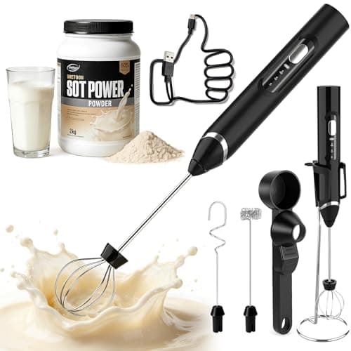 Mity Rain 4-in-1 Frother for Protein Powder, Adjustable-Waterproof, Protein Powder Scoop Funnel Set, Detachable Rechargeable Protein Mixer Wand for Coffee, Matcha, Milk, and Drinks (New Black)