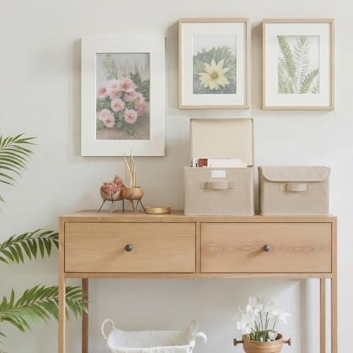 GRANNY SAYS Small Storage Bins with Lids, Small Storage Boxes, Shelf Baskets for Shelf, Collapsible Storage Bins for Living Room, Bedroom, 10x8x7 Inch, Khaki, 2-Pack - Thumbnail 3