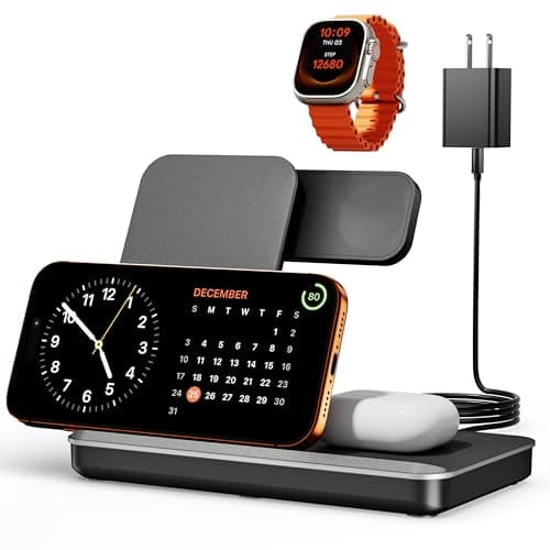 Eddibox 3 in 1 Charging Station for Apple Multiple Devices, Foldable Wireless Charger Stand for iPhone 17 16 15 14, Fast Travel Phone Charging Dock for Apple Watch Ultra 11 10 9 8, AirPods 4 3 Pro - Image 1