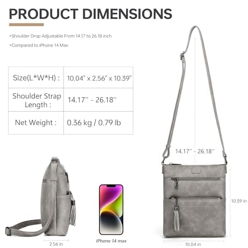 Kiss Sea Purses for Women Crossbody Bag Casual Cross Body Purse for Travel with Tassel Grey - Thumbnail 4