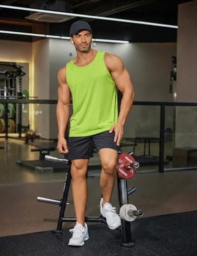 PINSPARK Training Tank Tops Men Athletic Sleeveless Workout Shirts Gym Fitness Bodybuilding Quick Dry Breathable Sports Tee Lemon Green - Thumbnail 3
