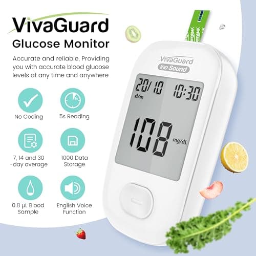 VivaGuard Talking Blood Glucose Monitor Kit,1 Glucose Meter 1 Lancing Device 100 Glucometer Strips & 100 Lancets,Blood Sugar Diabetes Testing Kit for Home use with Carrying Case Batteries,No Coding - Thumbnail 2