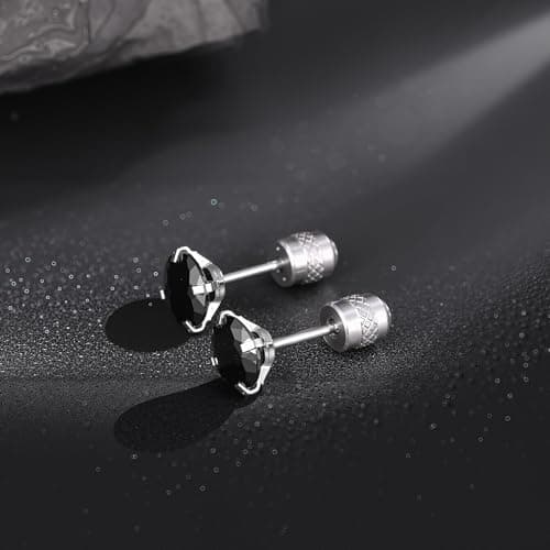VOLUKA Titanium Screw Back Earrings for Sensitive Ears, Surgical Stainless Steel Hypoallergenic Cubic Zirconia Stud Earrings for Women Men （Black-White） - Thumbnail 2