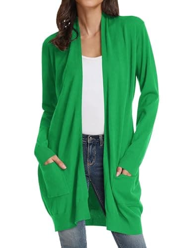 GRACE KARIN Long Cardigan Sweaters for Women, Vacation Outfits for Women, Open Front Knit Winter Clothing Women 2026 Green 2XL - Image 1