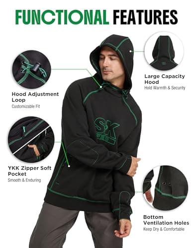SKPRO Men's Hoodie Black Oversized Sweatshirts, Fleece Lined Hoodies Pullover, Loose Fit Work Hooded with Zip Pockets (Black, M) - Thumbnail 6