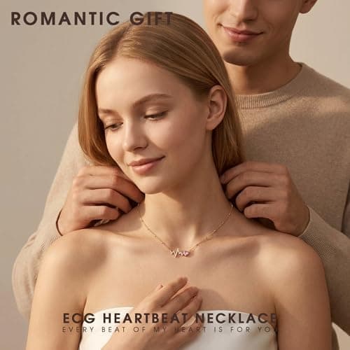 Helirose Heartbeat Heart ECG Pendant Necklace for Women, Dainty 18K Gold Plated Jewelry, Hand-set Cubic Zirconia, 19" Adjustable Chain, Mother's Day, Graduation, Anniversary, Daughter & Birthday Gifts (Pink) - Thumbnail 2