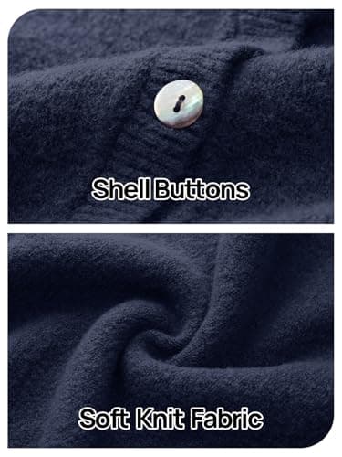 MEROKEETY Women's Long Sleeve Knit Cardigan Sweaters 2025 Fall Crewneck Button Open Front Jackets with Pockets, Navy, X-Large - Thumbnail 6