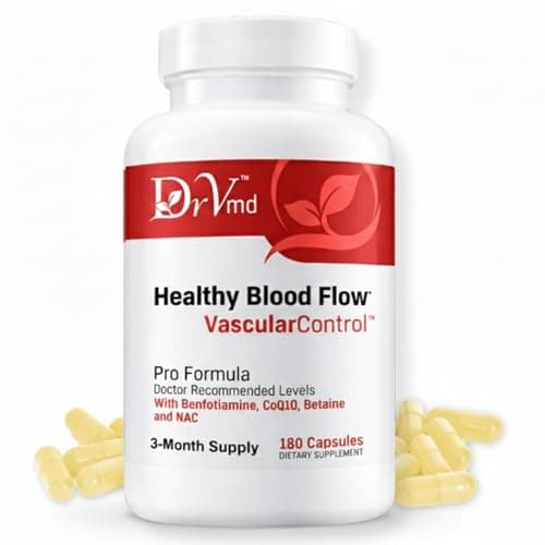 DrVmd Vascular Control – NAC, CoQ10, Benfotiamine, Betaine (3 Month Supply) Circulation, Heart Health, Energy & Endurance Support – Antioxidant B Vitamins Supplement - Image 1