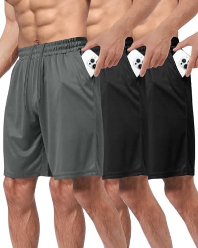 BOOJO 3 Pack Gym Basketball Mens Shorts - Quick Dry Black Workout Athletic Shorts with Pockets for Casual Running (S-6XL) - Image 1