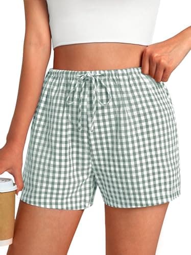 GKBK Boxer Shorts for Women Gingham Pajama 2026 Summer Spring Casual Lounge Sleep Plaid Shorts Y2K Beach Bottoms Green White Plaid XL - Image 1