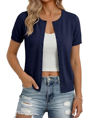 GRACE KARIN Summer Shrugs for Women Lightweight, Short Sleeve Cardigans for Women Trendy, Spring Tops for Women 2026 Navy L - Image 1