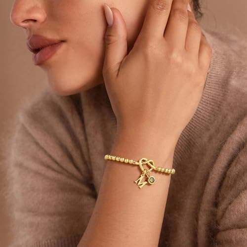 Turandoss Birthday Gifts for Women - February Purple Created Amethyst Birthstone Letter N Bracelet 14K Gold Plated Dainty Knot Initial Bracelets Jewelry Birthday Gifts for Wife Girlfriend - Thumbnail 3