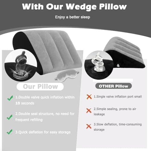 Inflatable Bed Wedge Pillow for Sleeping - Inflatable Wedge Pillow with Silk Eye Mask Set for Traveling,Leg Elevation,Back Support,Body Positioners,Lumbar Cushion for Post-Surgery Recovery,Camping Use - Thumbnail 5