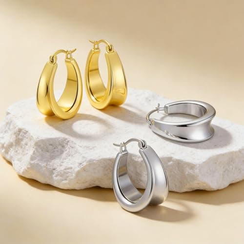 Eyeshock Small Chunky Hoops 18K Gold Plated Huggie Earrings for Women Sterling Silver Hypoallergenic Trendy Earrings - Thumbnail 5