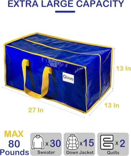 Upgraded Moving Bags Heavy Duty Extra Large Waterproof Storage Bags for Clothes Dark Blue 4P - Thumbnail 3