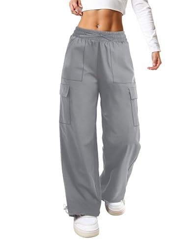 keriffe Baggy Cargo Pants Women Parachute Hiking Wide Leg Pants with 4 Pockets Y2K Clothes Casual Travel Grey - Image 1