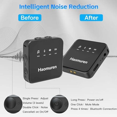 Haomuren Wireless Lavalier Microphone, Dual-TX Mini Lapel Mic for iPhone & Android, Noise Reduction, Compatible with iPad, Tablet & PC, Plug & Play for Camera Recording, Video & Vlog (Dark Black) - Thumbnail 6