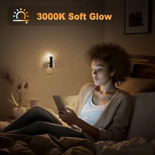 JandCase Night Light, LED Night Lights Plug into Wall, 3000K Warm White Nightlight with Dusk to Dawn Light Sensor, 0-100LM Adjustable Brightness, for Bathroom, Bedroom, Hallway, Stairs, 2 Pack - Thumbnail 4