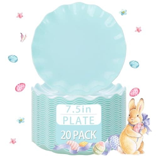 LIYH 20 Pcs 7.5 Inch Ice Blue Plastic Scalloped Plates Reusable - Unbreakable Dessert Plastic Cake Plates Dishwasher Safe Perfect for Party Birthday Easter - Image 1