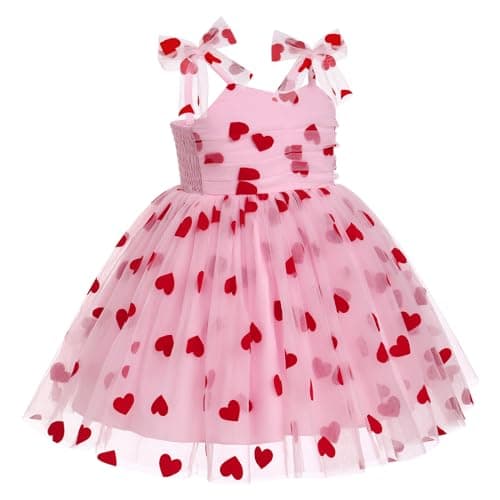 Girl Valentine's Day Outfit: Toddler Baby Girls Tutu Dress Flower Sleeveless Backless Pageant Princess Birthday Party Dresses Sequin Tulle Bowknot Cake Smash Photo Shoot Outfits Pink Heart 18-24Months - Thumbnail 3